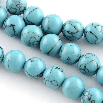 Synthetical Turquoise Gemstone Round Bead Strands, Dyed, Light Sky Blue, 5mm, Hole: 1mm, about 86pcs/strand, 15.7 inch