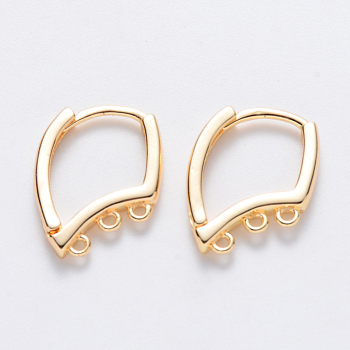 Brass Huggie Hoop Earring Findings, Nickel Free, with Horizontal Loop, Real 18K Gold Plated, 16.5x12.5x2.5mm, Hole: 1mm, Pin: 0.8x1.2mm