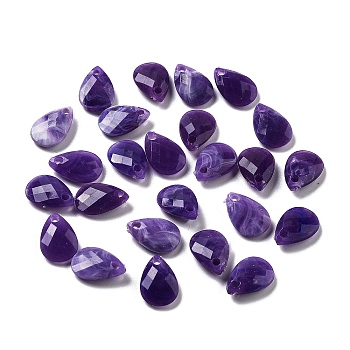 Opaque Acrylic Charms, Faceted, Teardrop Charms, Indigo, 13x8x3mm, Hole: 1.4mm
