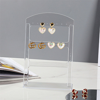 3-Tier Plastic Slant Back Earrings Display Stands, Arch Shaped Jewelry Organizer Holder for Earrings Storage, Clear, 19x12.2cm