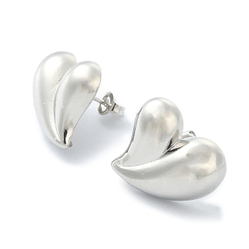 Rack Plating Brass Heart Stud Earrings for Valentine's Day, Lead Free & Cadmium Free, Platinum, 19x18.5mm
