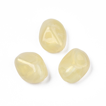 Opaque Acrylic Beads, Two Tone Color, with Glitter Powder, Nuggets, Lemon Chiffon, 25.5x20x12.5mm, Hole: 2mm, about 135pcs/500g