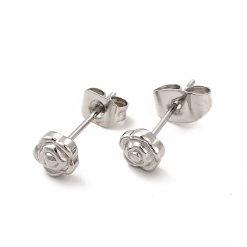 304 Stainless Steel Flower Stud Earrings for Women, Stainless Steel Color, 5x5mm, Pin: 0.7mm