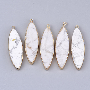 Electroplate Natural Howlite Big Pendants, with Iron Findings, Horse Eye, Golden, 54~56x14~16x5~6mm, Hole: 1.8mm