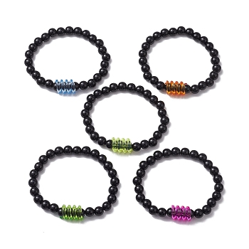 Round & Spring Acrylic Stretch Beaded Bracelets, Black, Inner Diameter: 3-5/8 inch(9.1cm)