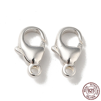 925 Sterling Silver Lobster Claw Clasps, Oval, Silver, 11.5x6.5x3.5mm, Hole: 1.5mm