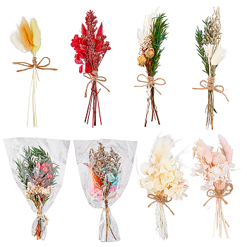 8Pcs 8 Style Mini Dried Flower Bouquet, for Home Wedding Decoration Dried Flower Holiday Gift, Mixed Color, 180~230x30~66mm, 1pc/style