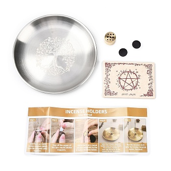 201 Stainless Steel Steel Incense Holders, with Magnetic Sheets, Flat Round, Golden & Stainless Steel Color, 142x13.5mm