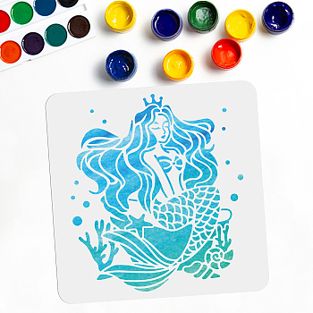 PET Hollow Out Drawing Painting Stencils, for DIY Scrapbook, Photo Album, Mermaid Pattern, 300x300mm