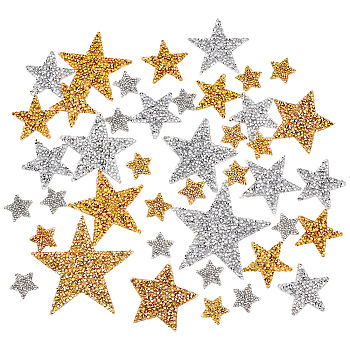 Elite 42Pcs 10 Style Star Glitter Hotfix Rhinestone, Iron on Patches, Dress Shoes Garment Decoration, Mixed Color, 21~74x22~78x2~2.5mm