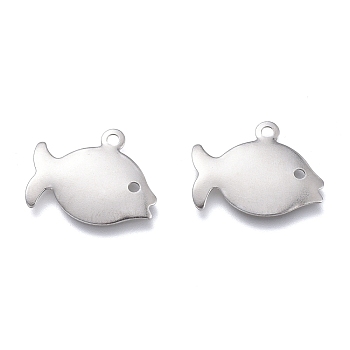 201 Stainless Steel Charms, Laser Cut, Fish, Stainless Steel Color, 11.5x14x0.8mm, Hole: 1.2mm
