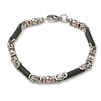 Two Tone 304 Stainless Steel Column Link Chain Bracelet, Black, 9 inch(22.7cm), Wide: 6mm