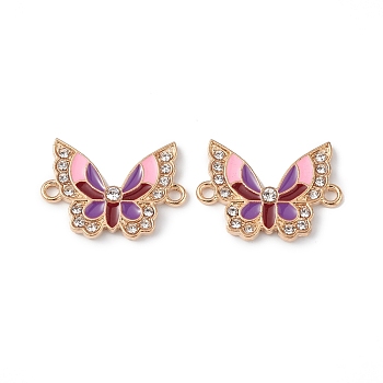 Alloy Enamel Connector Charms, Butterfly Links with Crystal Rhinestone, Light Gold, Cadmium Free & Nickel Free & Lead Free, Dark Red, 16x22x2mm, Hole: 1.6mm