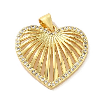 Mother's Day Brass Micro Pave Clear Cubic Zirconia Pendants, Heart, Real 16K Gold Plated, 19x20x3mm, Hole: 5x4mm