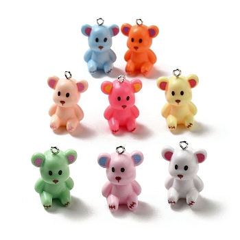 Acrylic Pendants, with Iron Ring, Bear, Mixed Color, 27.5x19.5x16mm, Hole: 2mm