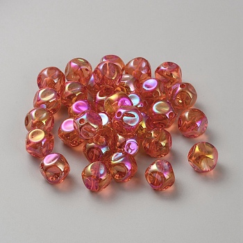 Plating Acrylic Beads, Facetcd, Nuggets, Indian Red, 15.5x16x15.8mm, Hole: 2.5mm
