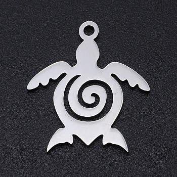 304 Stainless Steel Pendants, Tortoise, Stainless Steel Color, 19x17x1mm, Hole: 1.5mm