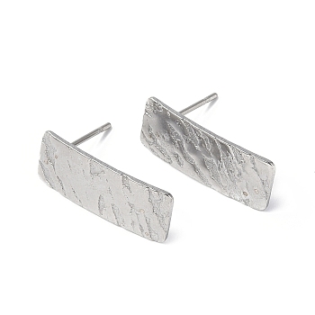 304 Stainless Steel Stud Earring Finding, with Vertical Loops, Marble Textured Rectangle, Stainless Steel Color, 20x8mm, Hole: 2.5mm, Pin: 0.8mm