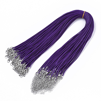Waxed Cotton Cord Necklace Making, with Alloy Lobster Claw Clasps and Iron End Chains, Platinum, Indigo, 17.4 inch(44cm), 1.5mm