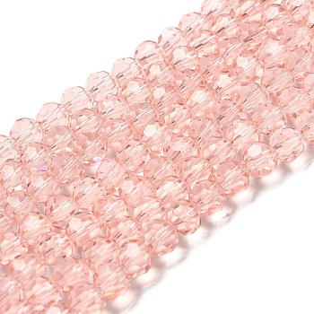 Transparent Glass Beads, Faceted(32 Facets), Round, Misty Rose, 8mm, Hole: 1mm, about 72pcs/strand, 20.67 inch(52.5cm)