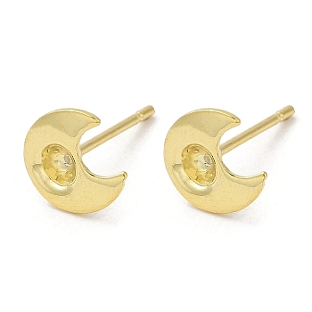 Crescent Moon 201 Stainless Steel Stud Earring Findings, Earring Settings with 304 Stainless Steel Pins, Real 18K Gold Plated, 8x7.5mm, Pin: 12x0.8mm, Tray: 3.5mm