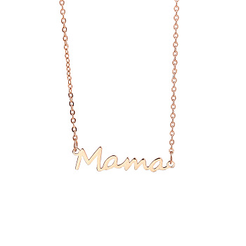 Simple Stainless Steel Mama Link Chain Necklaces for Mother's Day, Rose Gold, show in picture