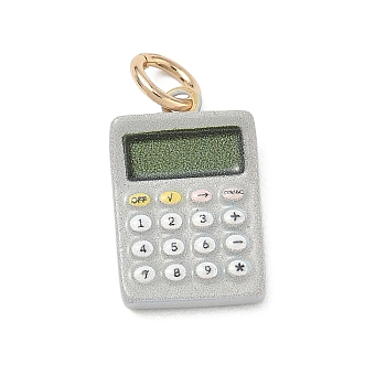 Spray Painted Brass Pendants, Calculator Charms, Golden, Gainsboro, 17x11x3.5mm, Hole: 3.8mm