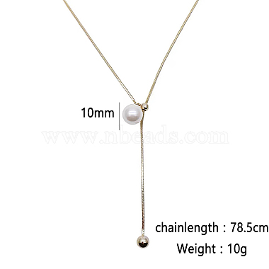 Imitation Pearl Ball & Stainless Steel Lariat Women's Necklace(GA0046-1)-2