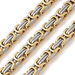 201 Stainless Steel Byzantine Chains, Unwelded, Golden & Stainless Steel Color, 7x7mm(SA-CBA46AF-02D-PG)