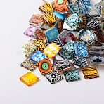 Mosaic Printed Glass Square Cabochons, Mixed Color, 20x20x5mm(GGLA-N001-20mm-G)