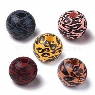 Painted Natural Wood Beads, Printed, Round with Leopard Print, Mixed Color, 10x9mm, Hole: 2.5mm(WOOD-S057-024)