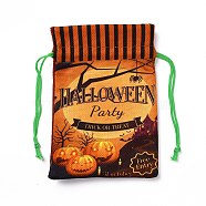 Halloween Cotton Cloth Storage Pouches, Rectangle Drawstring Treat Bags Goody Bags, for Candy Gift Bags, Pumpkin Pattern, 21x14.5x0.4cm(ABAG-A005-01B)