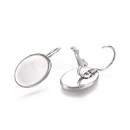 304 Stainless Steel Leverback Earring Findings, Cabochon Settings, Oval, Stainless Steel Color, Tray: 14x10mm, 23mm, Pin: 0.9mm(X-STAS-E474-08P)