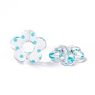 Transparent Acrylic Beads, Flower with Polka Dot Pattern, Clear, Deep Sky Blue, 19x19.5x3.5mm, Hole: 1.6mm(OACR-C009-06G)