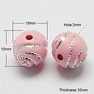 Plating Acrylic Beads, Metal Enlaced, Round, Pink, 10x10x10mm, Hole: 2mm, 1100pcs/500g(PACR-S188-10mm-12)