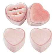 Heart Velvet Covered Cardboard Couple Rings Storage Box, Double Ring Case for Wedding, Engagement Gift Favor, Pink, 5.4x5.6x4.1cm(CON-WH0087-81B)