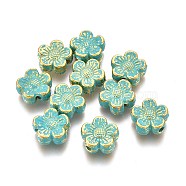Alloy Beads, Flower, Lead Free & Cadmium Free, Golden & Green Patina, 8x8x3.3mm, Hole: 1.4mm(PALLOY-L222-058GGP-RS)