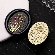 Golden Tone Wax Seal Brass Stamp Heads, for Wax Seal Stamp, Halloween Day Series, Oval with Eye & Skeleton Hand, 28x21x14mm, Hole: 7mm(AJEW-U008-01G-09)