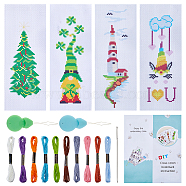 4 Sets 4 Styles Lighthouse/Gnome/Christmas Tree DIY Bookmark Cross-Stitch Beginner Kit, with Embroidery Threads, Fabric, Needle, Needle-Threading Device, Instruction, Mixed Color, 228~232x79x0.5mm, 1 set/style(DIY-GF0009-24)