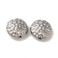 304 Stainless Steel Beads, Textured, Flat Round, Stainless Steel Color, 8.5x3.5mm, Hole: 1.2mm(STAS-K285-11P)