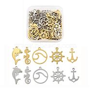 100Pcs 10 Style 304 Stainless Steel Pendants, Laser Cut, Mixed Shapes, Golden & Stainless Steel Color, 10pcs/style(STAS-LS0001-35)