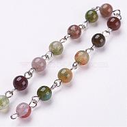 Handmade Natural Indian Agate Beads Chains, Unwelded, with Iron Eye Pin, 39.37 inch(1m)(AJEW-JB00290)