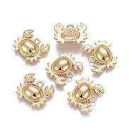 Alloy Pendants, Lead Free & Nickel Free & Cadmium Free, Crab, Real 18K Gold Plated, 15x17x4mm, Hole: 1.6mm(TIBEP-A040-040G-NR)