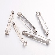Iron Brooch Findings, Back Bar Pins, with Three Holes, Platinum, 40x6mm, Pin: 1mm, Hole: 2mm(IFIN-S526-40mm)