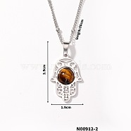 Non-Tarnish Stylish Stainless Steel Hamsa Hand Pendant Necklace Fashion Jewelry for Women, Stainless Steel Color, 19.69 inch(50cm)(ZT9341-2)