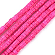 Synthetic Turquoise Beads Strands, Heishi Beads, Dyed, Flat Round/Disc, Deep Pink, 4x2mm, Hole: 1mm, about 170pcs/strand, 16 inch(X-TURQ-G110-4x2mm-04)