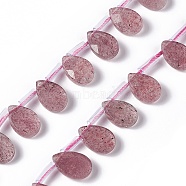 Natural Strawberry Quartz Beads Strands, Top Drilled Beads, Faceted, Teardrop, 12x8x4mm, Hole: 0.7mm, about 32pcs/strand, 15.08~15.24 inch(38.3~38.7cm)(G-G805-B13)