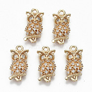 Brass Micro Pave Cubic Zirconia Pendants, Light Gold, Long-Lasting Plated, Cadmium Free & Lead Free, Owl Shape, Clear, 19x9.5x4mm, Hole: 1.6mm(X-KK-S359-026-RS)