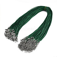 Waxed Cotton Cord Necklace Making, with Alloy Lobster Claw Clasps and Iron End Chains, Platinum, Green, 17.12 inch(43.5cm), 1.5mm(MAK-S034-019)