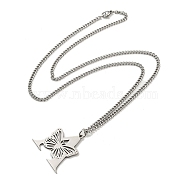 201 Stainless Steel Necklace, Letter A, 23.74 inch(60.3cm) p: 32.5x34.5x1.3mm(NJEW-Q336-01A-P)